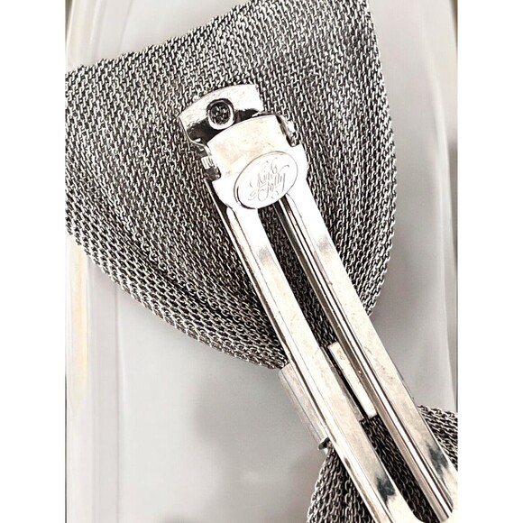 Vintage 1980s Kirks Folly Bow Barrette Silver Tone Mesh Crystal Hair Clip - 7O main image 5